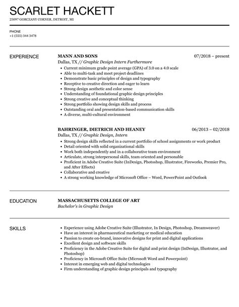 Graphic design intern resume examples